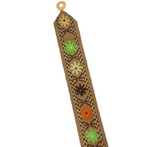 Vtg 70s Burlap Yardstick Holder Pocket Sheath Handmade Decor Floral Embroidered